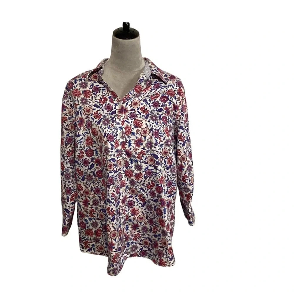Chaps Blouse Floral Button Up No Iron Cottagecore Feminine  Plus Womens SZ 1X
